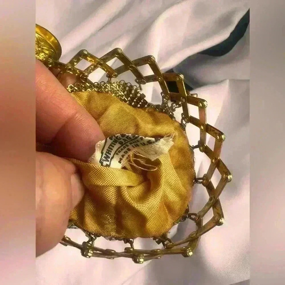 Whiting & Davis Mesh Purse Art Deco gold mesh  Print Vintage Flapper 1920s 1930s - Picture 7 of 8